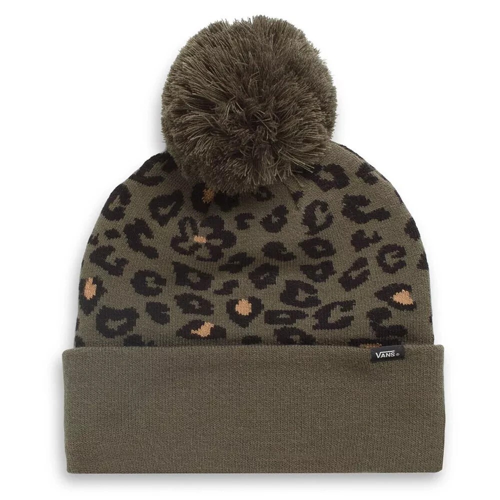 Vans Women's Spirit Pom Cuff Olive Green Animal Print Beanie (VN0A5LG3KCZ)